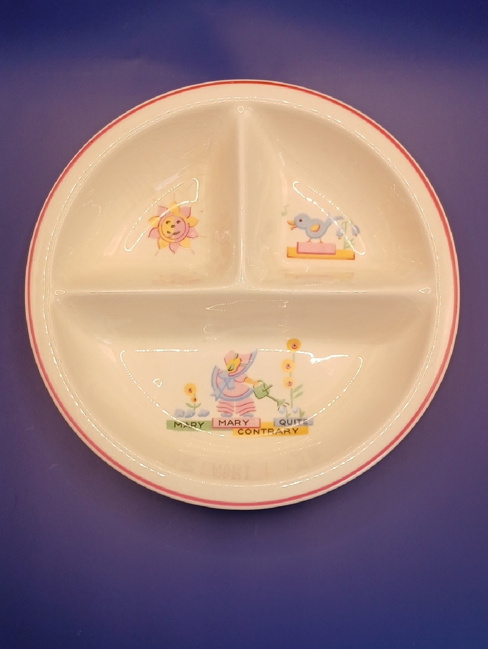VTG Mary Quite Contrary Cream Divided Kids Plate Dish